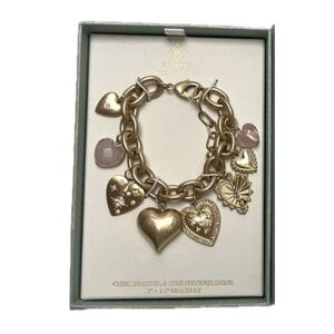 NWT ⚜️💖⚜️ ATTERRI Cubic Zirconia & Semi Precious Stone Charms Gold Bracelet